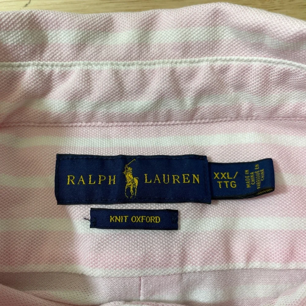 Ralph Lauren‎ Knit Oxford Polo Shirt Mens XXL Pink White Striped Short Sleeve
